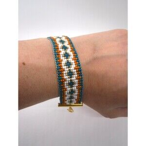 Loom Beaded Bracelet Pumpkin, Teal & White